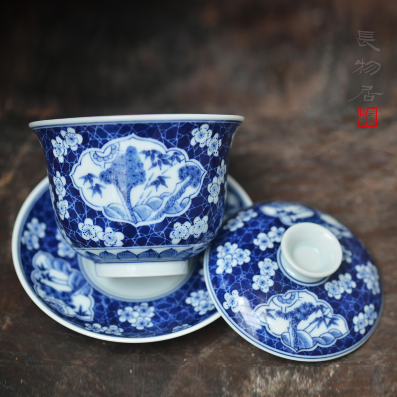 Offered home - cooked at three only blue and white ice age may poetic flavour hand - made tureen jingdezhen ceramic tea bowl by hand