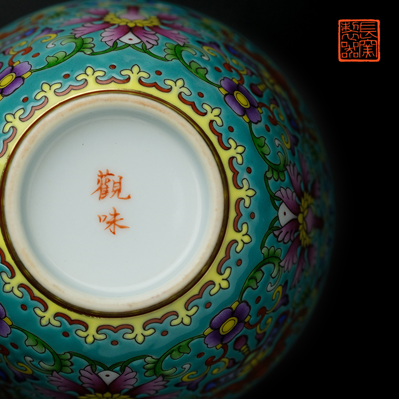 Offered home - cooked in hand - made bat around branch lines colored enamel view of lotus. The sample tea cup of jingdezhen ceramic masters cup by hand