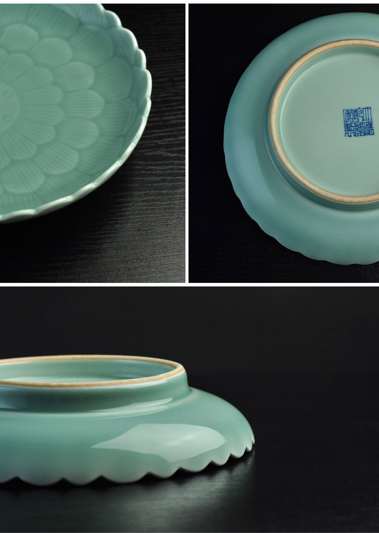 Offered home - cooked at flavor pot of dark blue glaze ceramic snack plate of fruit tray plate carved lotus - shaped jingdezhen ceramic tea set