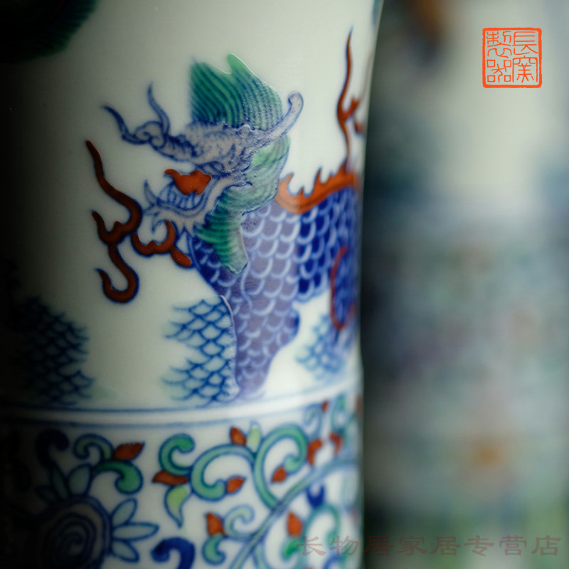 Long up controller hand - made color bucket FeiFeng kirin flower vase with jingdezhen manual archaize ceramic vases, home furnishing articles