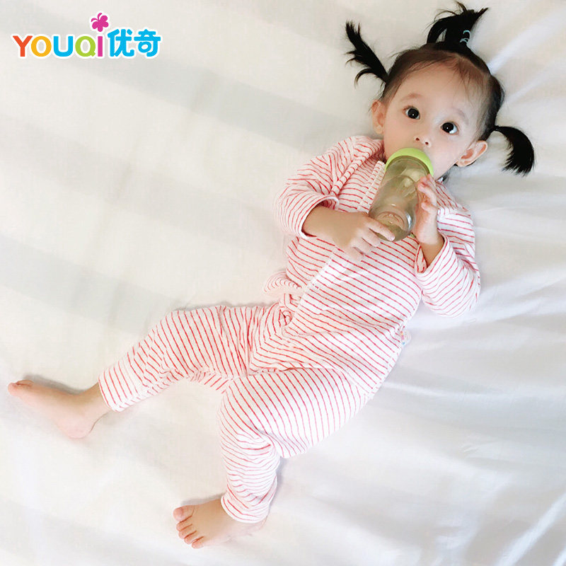 Kid lingerie suit pure cotton female ins wind baby clothes baby air cotton home conserved spring autumn two-style 1-year-old pyjamas