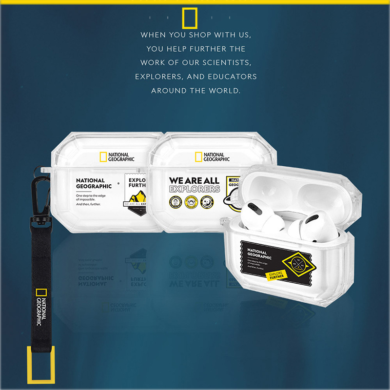 National Geographic Apple airpodspro headphone sleeve transparent Softshell airpods3 protective shell with hanging rope