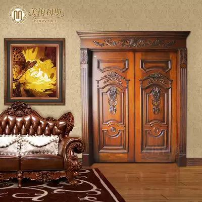 European relief pure original wooden door door red oak walnut pure solid wood door double switch door bag door Y68
