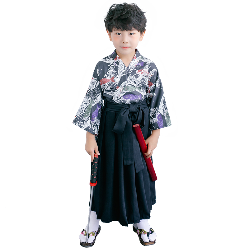 万圣节服装儿童cos日本武士振袖和服男童六一节服装传统浴衣写真