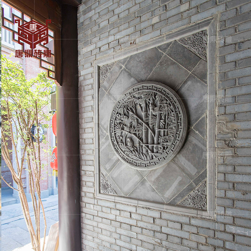 Tang Ding Brick Sculpture 5 Fu Hold Suqing Brick Corner Flower Imitation Ancient Brick Chinese Style Yard Shadow Wall Photo Wall 39cm Background Wall Decoration-Taobao