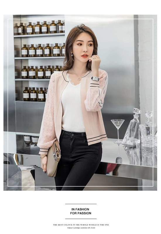 Áo khoác dệt kim nữ mùa xuân và mùa thu Hàn Quốc 2020 mới cổ tròn ren dài tay ngắn phần nhỏ nước hoa kiểu dáng áo len mỏng hàng đầu - Cardigan