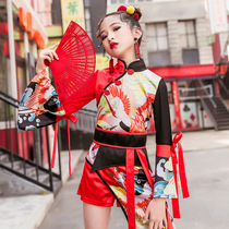 Childrens national tide catwalk performance costume dance suit childrens drum new summer girl model Chinese style cheongsam