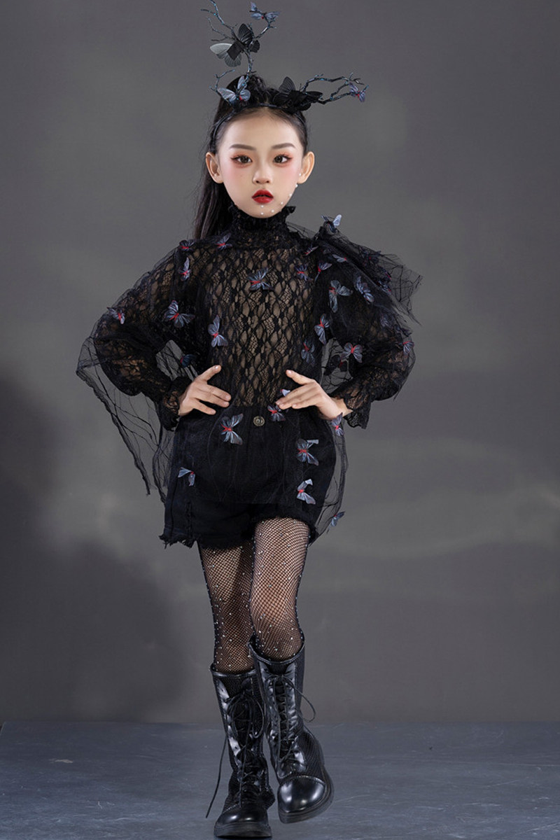 Children's model catwalk show costume black suit tide suit fashion personality girl t-table car model competition suit new