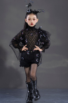 Childrens model catwalk costumes black suit tide clothing fashion personality girls t-car model competition clothing new