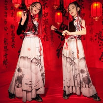 Childrens Chinese style costumes boys and girls runway models catwalk costumes elegant ink style childrens national tide