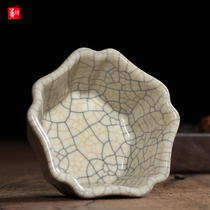 Ye Weide Ice crack master cup Longquan Celadon handmade antique Puer tea cup Handed down Brother Kiln tea cup single cup