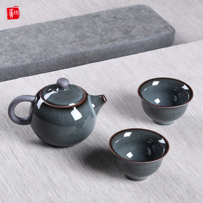 Celadon Iron Body Handmade Teapot One Pot Two Two Cups Xishi Pot Ceramic Kung Fu Tea Set Ge Kiln Ice Crack