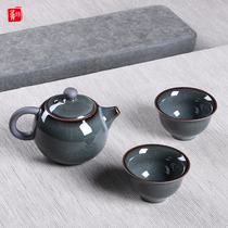 Longquan Celadon iron tire one pot two or two cups Ceramic Gongfu tea set Tea pot Ice crack handmade teapot teacup set