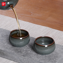 Celadon Gongfu Tea cup Single cup Ceramic tea cup Brother Kiln Iron tire ice crack tea set Small teacup Single master cup