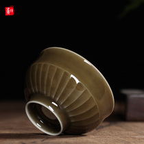 Zhou Changgui handmade master cup Longquan Celadon tea set Puer Tea cup Light Long Kiln wood burning tea cup Single cup