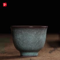 Longquan Celadon master cup Single cup Kung Fu tea cup Zhou Xiaojun handmade cup Ge Kiln ice crack tea cup Tea cup