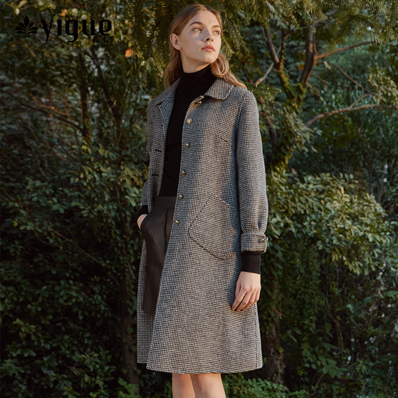 亦谷 18年冬季新款 格纹翻领 女式中长款大衣毛呢外套 天猫优惠券折后¥809包邮(¥959-150)2色可选 纯色款券后¥749包邮