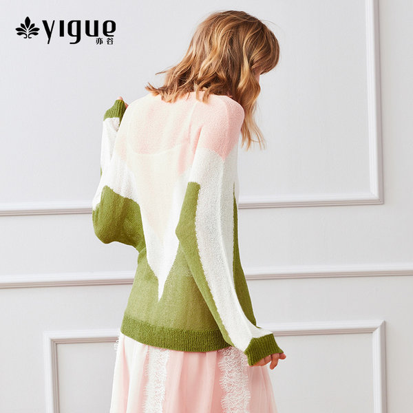 亦谷 18年秋季新款 宽松撞色拼接蝙蝠袖 女式针织衫 聚划算+天猫优惠券折后￥229包邮（￥259-30）