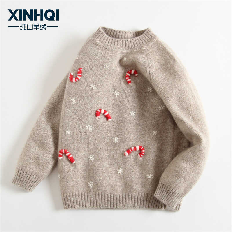 Children's Cashmere Sweater 100% Cashmere Girls' Sweater Christmas Candy Autumn and Winter Thick Toddler Baby Hongye Yuntai