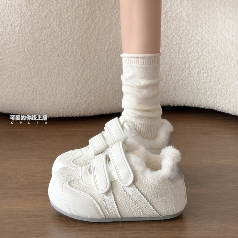 Cute You-Er Style Thick-Soled White Sneakers for Women, 2026 New Winter Shell-Toe Plush-Lined German Training Shoes