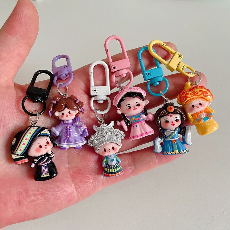 New Cute Ethnic Style Girl Keychain Pendant Cartoon Student Backpack Accessory Best Friend Jewelry