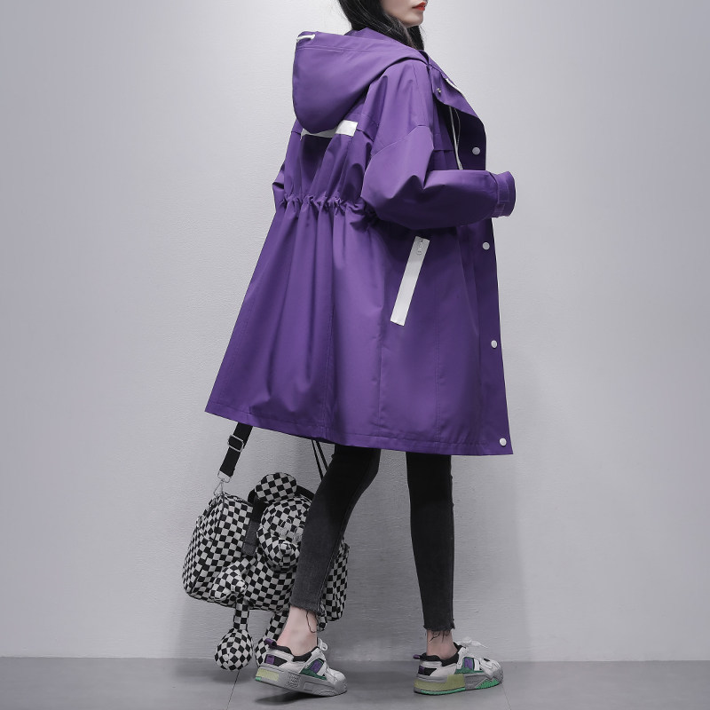 Purple Windjersey Woman Medium Long Version 2022 Spring Dress New Korean Version With Cap Loose Cashew's Lean Temperament Casual Jacket