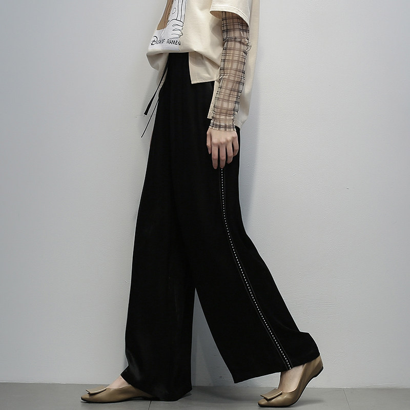 Wide-leg pants women's 2020 autumn new black high-waisted mopping trousers loose and thin and drapey all-match casual pants