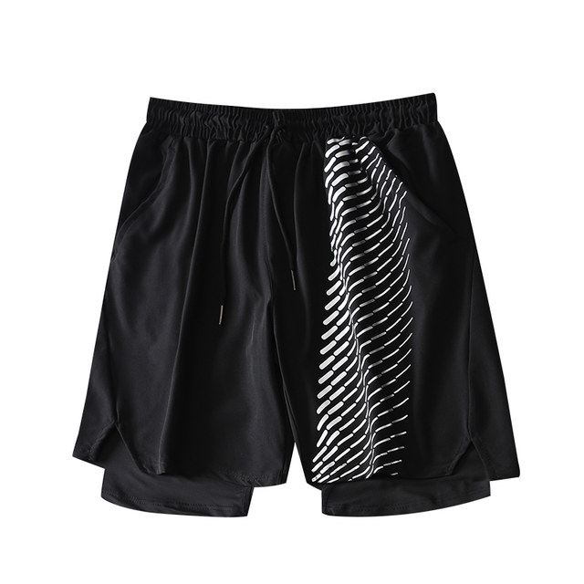 Men's swimming trunks set, anti-embarrassment, double-layer loose, quick-drying, five-point beach vacation, youth men's swimsuit and swimming cap