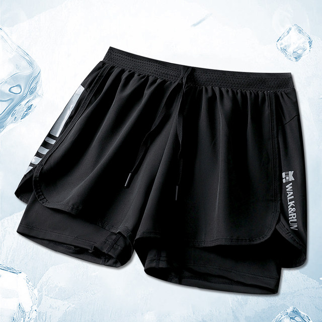 Men's swimming trunks set, anti-embarrassment, double-layer loose, quick-drying, five-point beach vacation, youth men's swimsuit and swimming cap