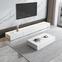 Rock plate TV cabinet tea table combination minimalist modern Nordic small family living room extremely brief black and white 2 m floor to floor