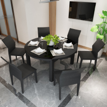 Retractable solid wood dining table 6 people folding dinner table simple and modern tempered glass round dining table and chairs combined multifunctional