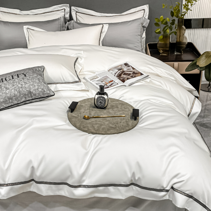 High quality light luxury white four-piece set of pure cotton cotton 100 quilt cover sheets five-star hotel bedding winter