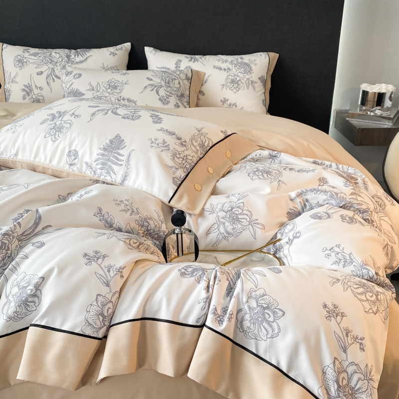 High quality light luxury cotton brushed four-piece set autumn and winter cotton naked sleeping warm sheets quilt cover bedding bedding