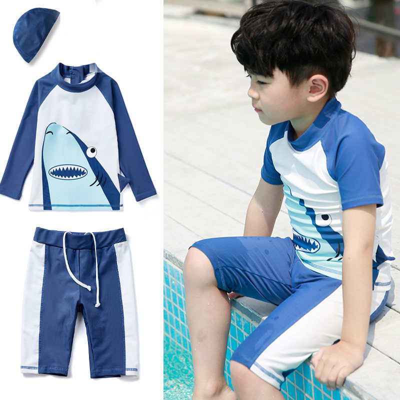 Children's long-sleeved swimsuit Boys two-piece sunscreen quick-drying cartoon suit Little boy Middle and large child baby jellyfish swimming trunks
