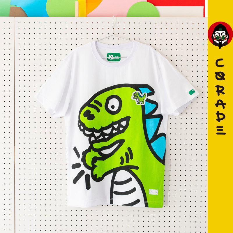 [Same Style as Guo Smart] Corade Treasure Gourd Big Dinosaur Clapping White Undershirt T-Shirt Local Original