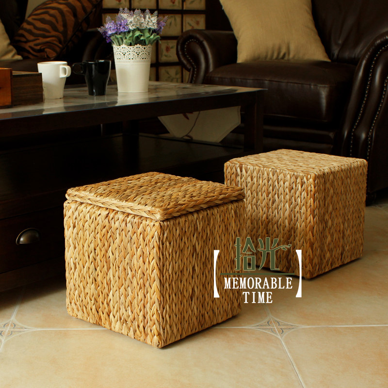 American Countryside Fields Garden Retro Herb choreography storage Banana Leaf handwoven straw woven straw Bench Grass Pier Home