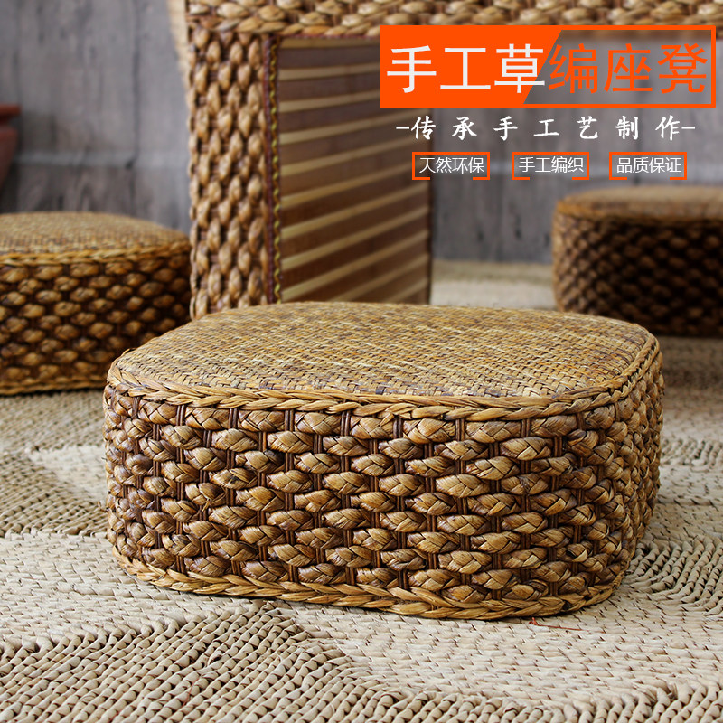 Hand-made old tatami balcony straw-stained dwarf stool and chamber bench bench