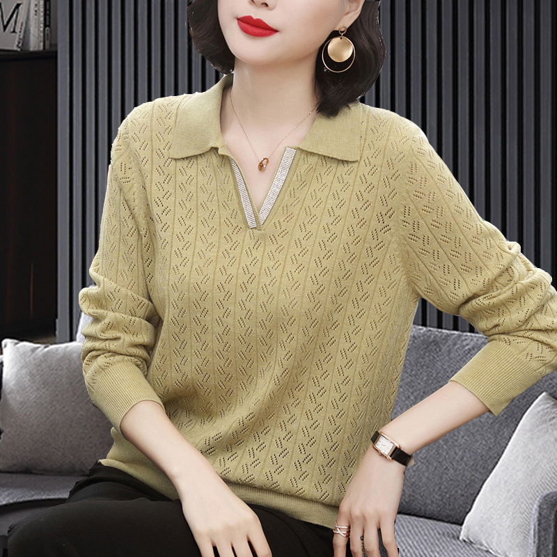 Len áo len nữ mùa thu 2020 lỏng rơi mới lớn dài tay knitsweater đầu mẹ nhấn áo len đáy