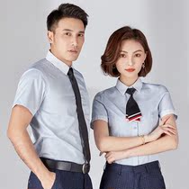 Mens short-sleeved shirt business slim real estate sales overalls summer striped shirt job interview tooling