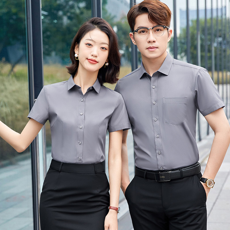 Short sleeve grey shirt men's suit sales clothesMen and women professional shirt custom embroidery logo