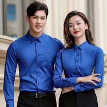 Customized professional shirts for men and women long sleeve overalls Spring and autumn royal blue cotton non-iron stretch cotton shirt embroidery logo