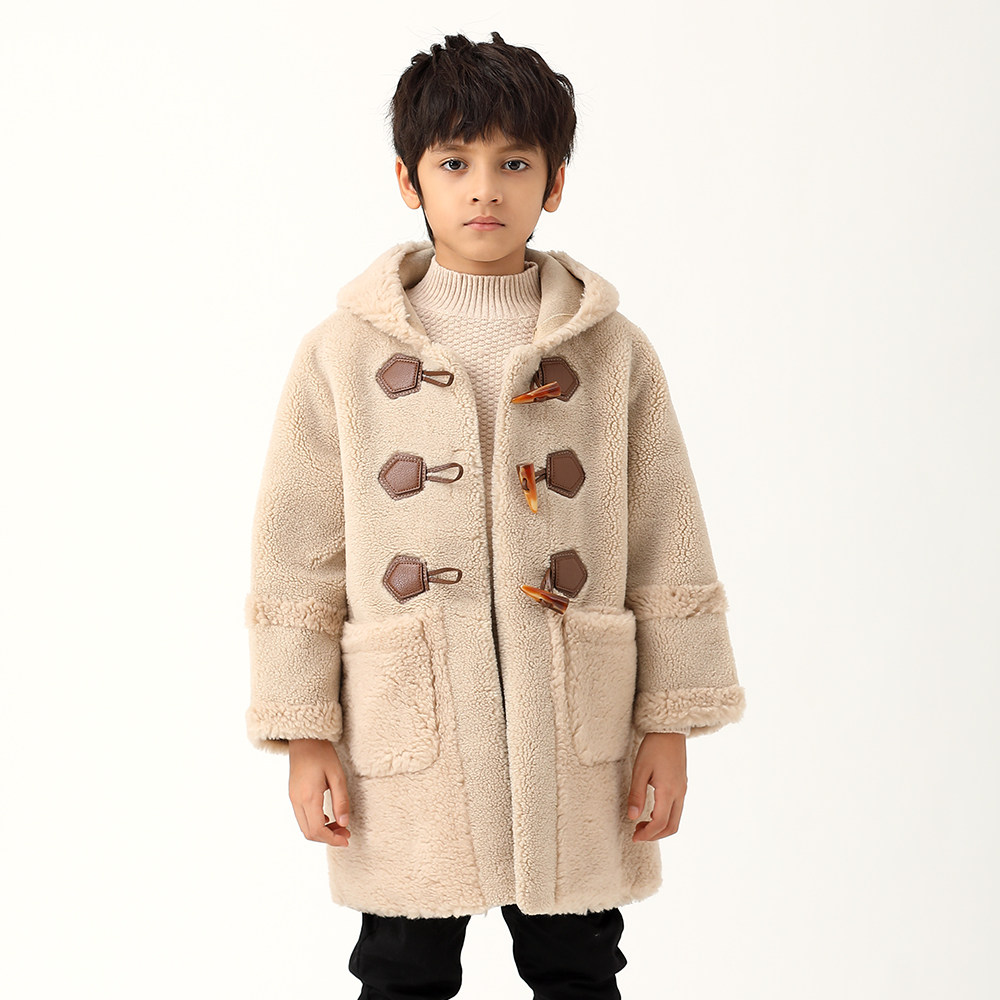 Child Clothing Grain Suede Wool Boys Girls Winter Medium Long Prints Wool Children Foreign Pie Big Clothes Casual Infant Coats