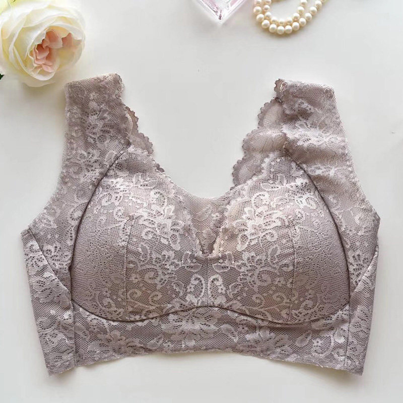 Large size comfortable bra without steel ring thin section to receive pair of milk fat mm lace vest style gathered tube top underwear bra