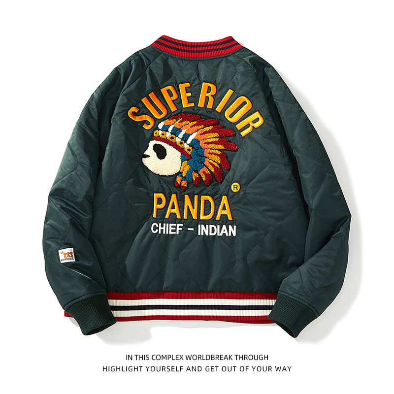 Guochao Panda Group Spring Autumn Season New Men's Tide Card Embroidery Cotton Clothes Cotton Clothes Coats India Cartoon Couple Women