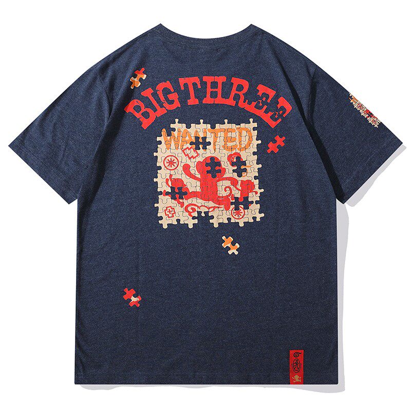 Wukong Path Cartoon Puzzle Monkey Printing Short Sleeves T-shirts Men and Women Couple Cotton Comfort Tide Teen Summer