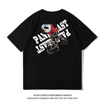 Panda Group 2022 Summer Embroidery Cartoon Mens Clothing T-shirt Fun Embroidered Bike Street Tide Card Lovers Short Sleeve Women