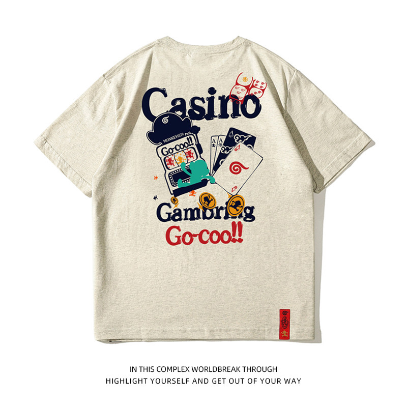 Wukong Honpo classic little monkey poker go-coo short-sleeved T-shirt men and women couple students tide brand cotton