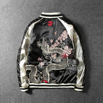 Dragon embroidered jacket mens New Flying Dragon cherry blossom Yokosuka embroidery double-sided carp national tide personality coat spring and autumn