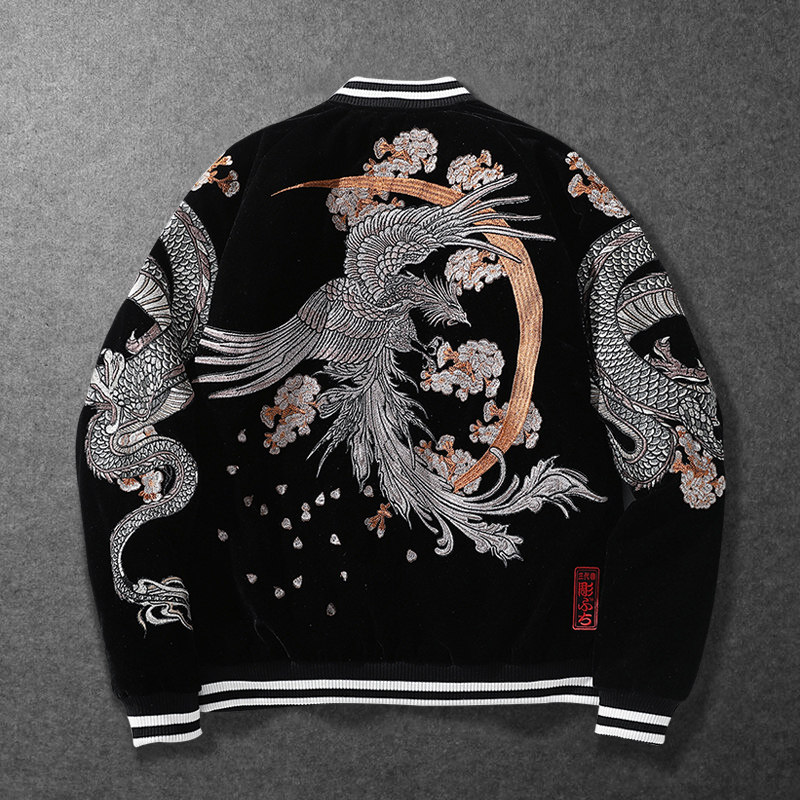 Autumn Yokosuka Suzaku Shuanglong embroidered jacket Chinese style Phoenix Heavy Industry embroidered men's jacket tattoo street