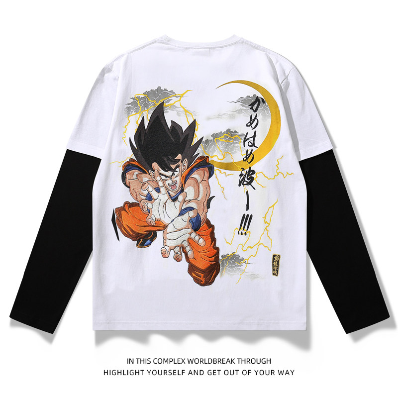 Seven Dragon Beads Rework Embroidered Men's Fake Two Cards Caracarote Cartoon Super Seater Long Sleeve Sun Epiphany T-shirt